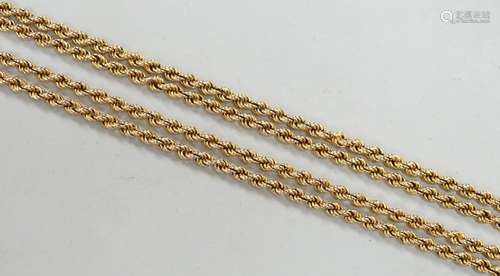 An Edwardian 15ct rope twist guard chain, 163cm, 39.7 grams.