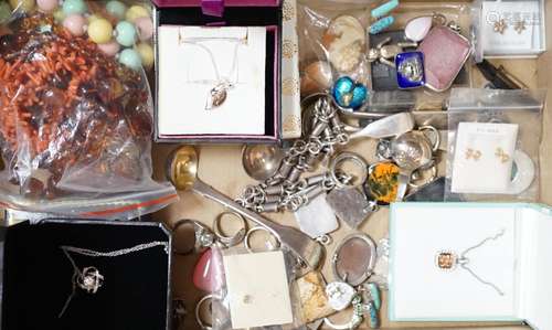 Assorted costume jewellery including silver jewellery.