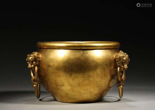 A gilding copper censer with beast shaped ears
