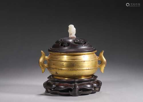 A gilding copper censer with fish shaped ears