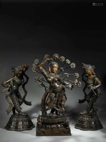 The silver-inlaid alloy copper buddha statue
