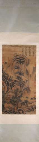A Chinese landscape silk scroll painting, Huang Gongwang mar...