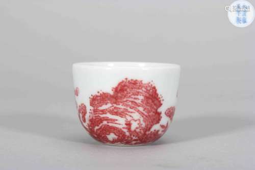 An underglaze red lucid ganoderma porcelain bowl