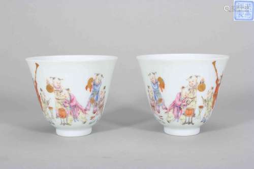 A pair of famille rose figure porcelain cups