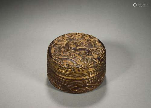 A dragon patterned gilding copper box