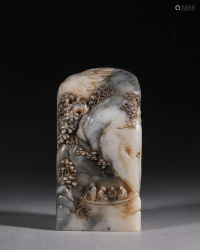 A landscape and figure patterned Shoushan soapstone seal