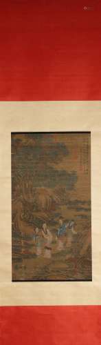 A Chinese figure silk scroll painting, Qianxuan mark