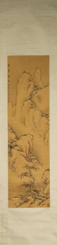 A Chinese landscape silk scroll painting, Li Shizhou mark
