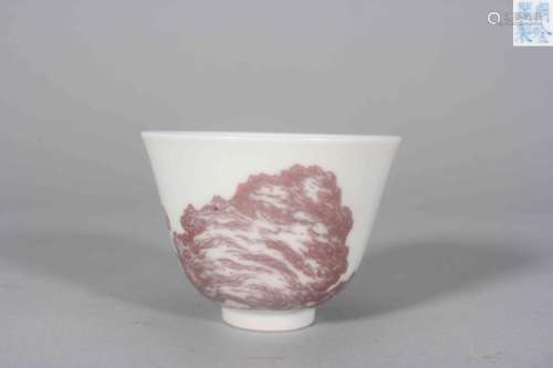 An underglaze red flower porcelain cup