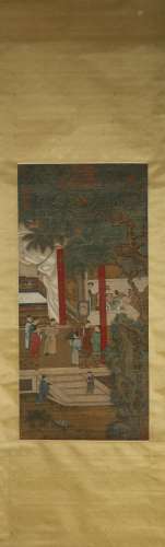 A Chinese figure silk scroll painting, Liu Songnian mark