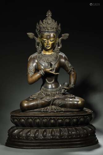 A silver-inlaid alloy copper Vajrasattva statue