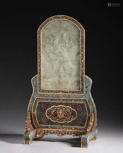 A figure patterned jade-inlaid cloisonne screen