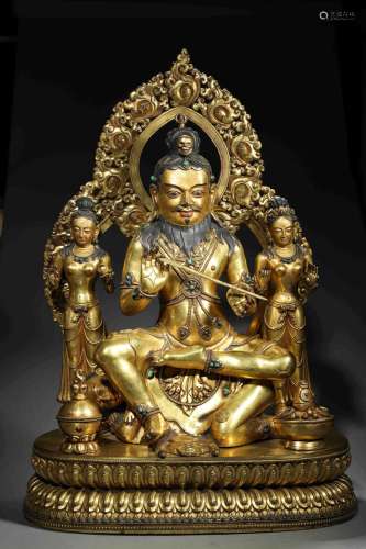 A gilding copper Mahakala statue