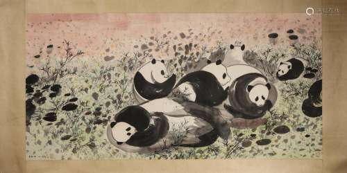 A Chinese painting of panda, Wu Guanzhong mark