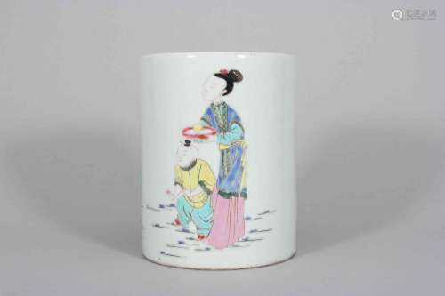 A famille rose figure porcelain brush pot