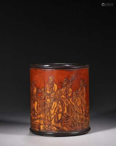 The Eight Immortals carved bamboo brush pot