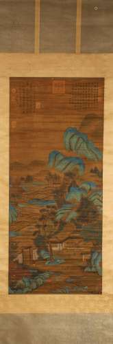 A Chinese landscape silk scroll painting, Tangyin mark