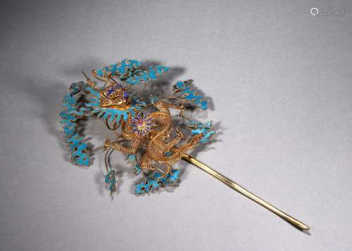 A gilding silver tian-tsui dragon hairpin