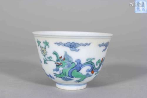A doucai dragon porcelain cup