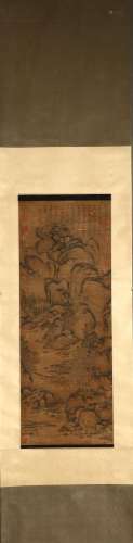 A Chinese landscape silk scroll painting, Guoxi mark