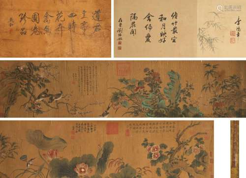 The Chinese bird-and-flower silk scroll painting, Song Huizo...