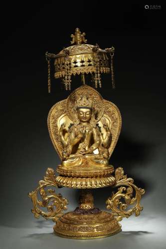 A gilding copper six-armed Guanyin bodhisattva statue