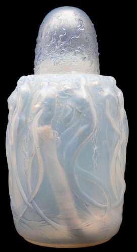 A Lalique Brûle-Parfums à alcool Sirènes, the opalescent cyl...