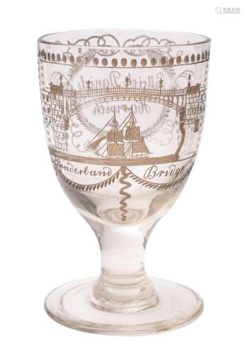 A 'Sunderland Bridge' glass rummer later engraved an...