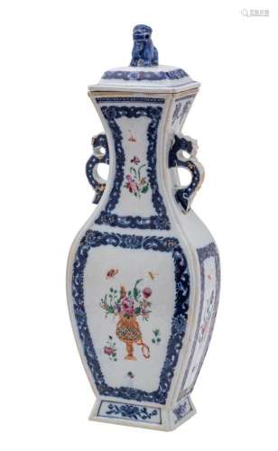 A Chinese famille rose vase and cover of flattened baluster ...