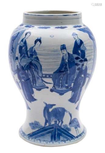 A Chinese blue and white yen-yen vase painted to one side wi...