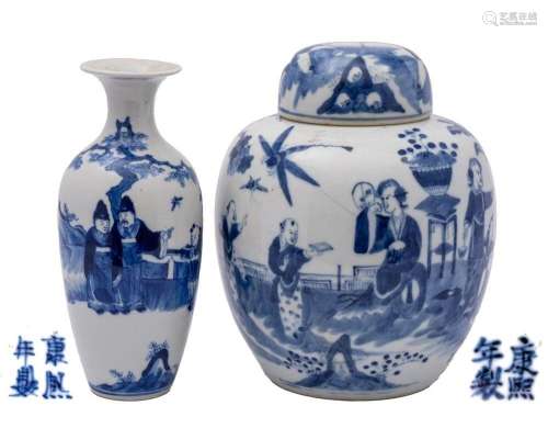 A Chinese blue and white oviform jar and cover and a baluste...