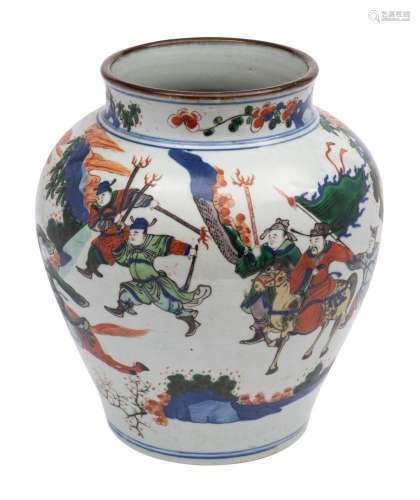A Chinese wucai baluster jar in Transitional style, painted ...