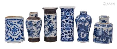 A group of five small Chinese blue and white vases together ...