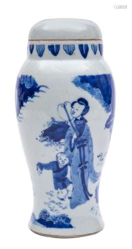 A Chinese blue and white jar and cover of baluster form with...