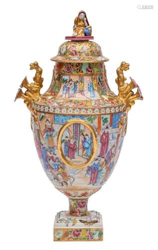 A fine Canton gilt-ground urn and cover of neoclassical form...