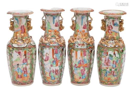 A pair of Canton baluster vases and a similar pair both with...