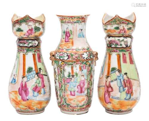 A pair of Canton vases and one similar, Qing Dynasty  the pa...