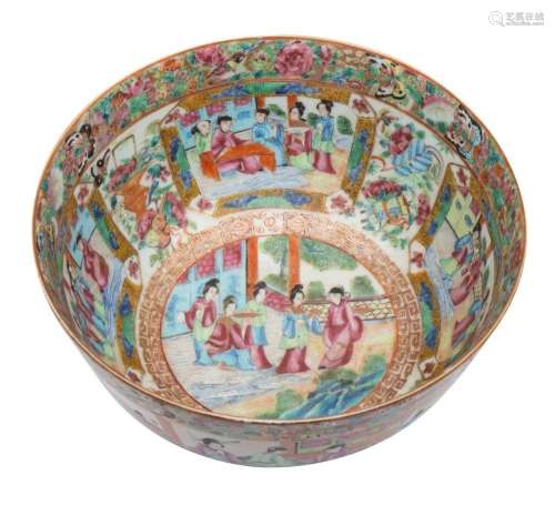 A Canton bowl of steep sided form, Qing Dynasty, 24cm [three...