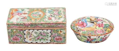 A Canton rectangular box and cover and an oval sucrier and c...