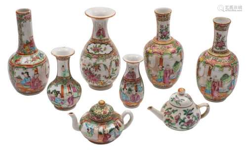 A pair of small Canton bottle vases together with three simi...