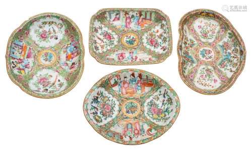 A group of four Canton shaped dishes, Qing Dynasty two of sc...