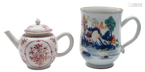 A Chinese verte imari baluster mug and a famille rose teapot...