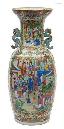 A large Canton baluster vase with turquoise and iron-red dec...