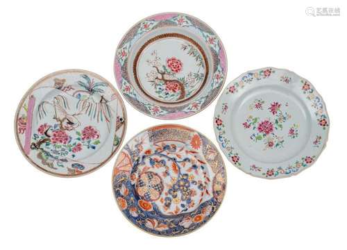 A group of three Chinese famille rose plates and a Chinese I...