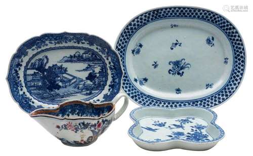 A mixed lot of three Chinese blue and white dishes and an un...