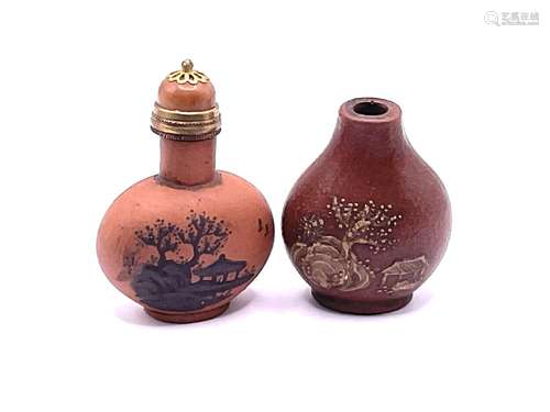 2 early 20th century Yi-Xing terracotta snuff bott