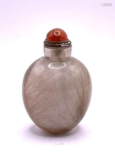 An ovoid form hairs fur rock crystal snuff bottle.