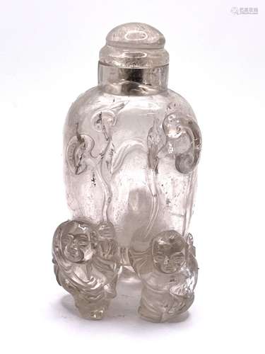 A carved translucent rock crystal snuff bottle sup