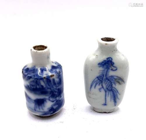 2 small hand painted blue and white porcelain snuf