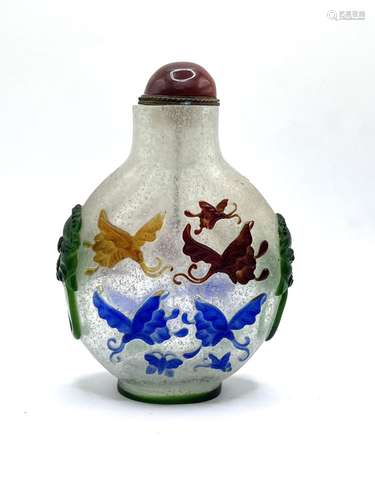 A large hand carved cameo glass snuff bottle with